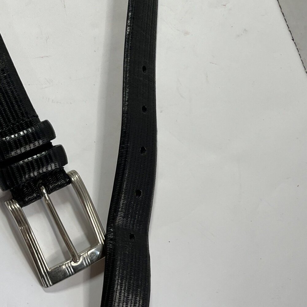 Tulliani Black Italian Saddle Leather Lizard Embossed Black Belt Sz 44 B… - Picture 8 of 9